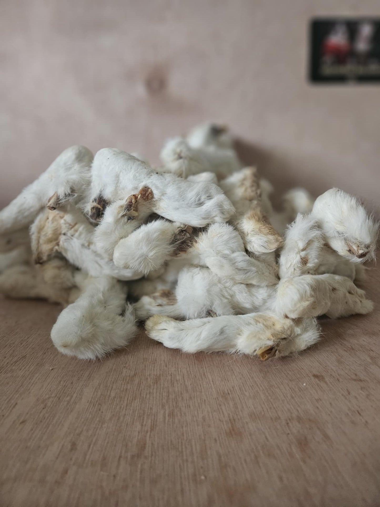 Natural Air Dried Rabbit Feet with Fur Dog Treat Chew